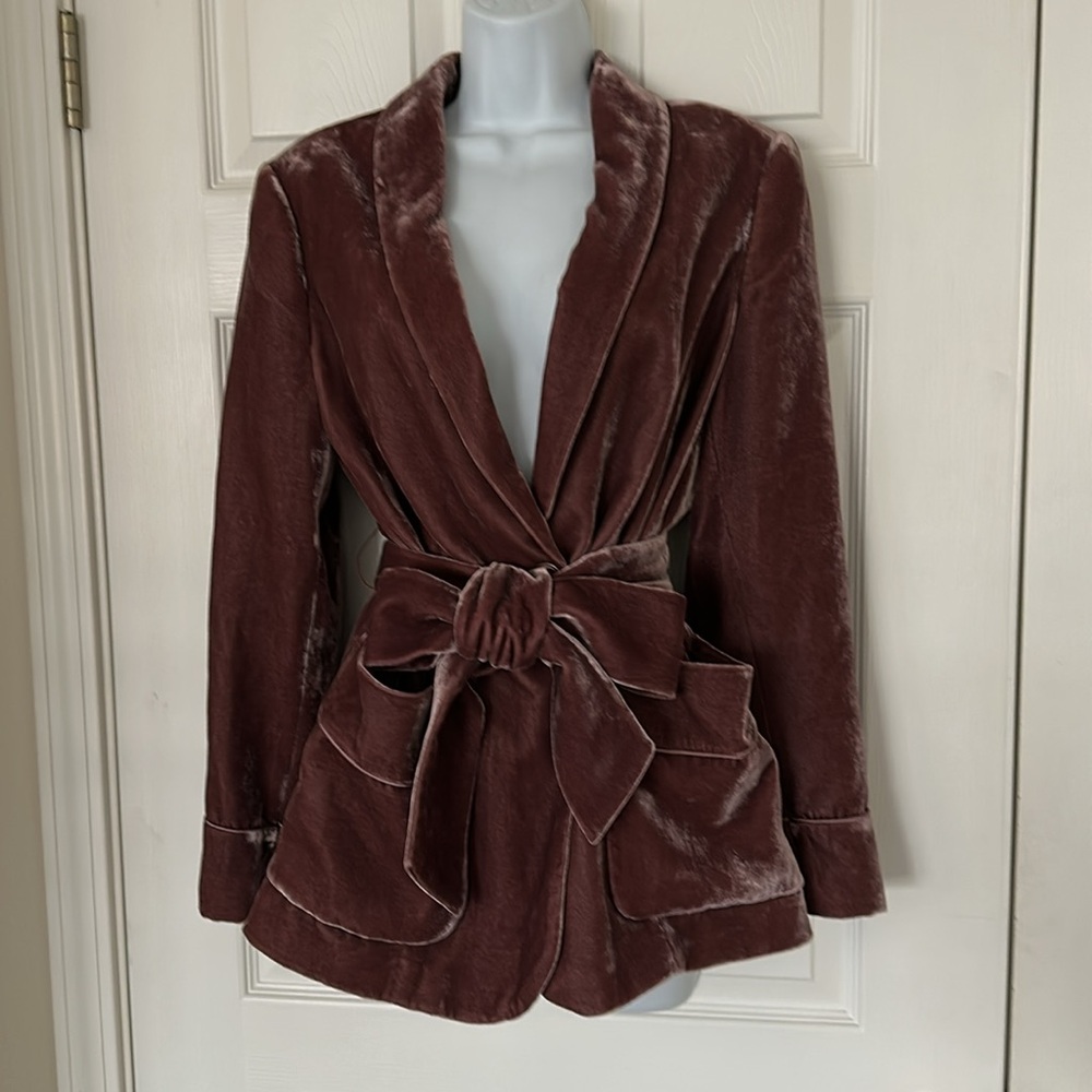 TED BAKER London Tansya Velvet Shawl Collar Blazer Jacket Taupe Size 3 8 US 🩷